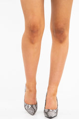 Black Snake Print Pointed Toe Heels - Becky-Heels