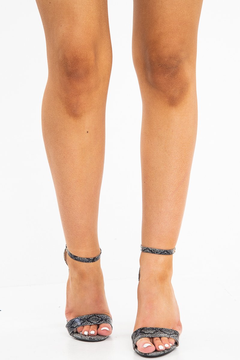 Black Snake Strapped Block Heel - Alanni-Heels
