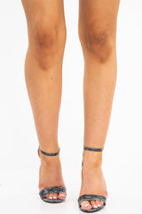 Black Snake Strapped Block Heel - Alanni-Heels