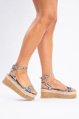 Black Snake Strappy Platform Wedges - Bambi-Shoes