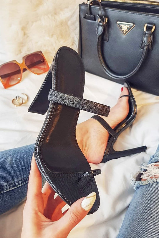 Black Snake Toe Cuff Faux Leather Mules - Abria