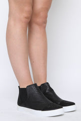 Black Snakeskin Diamante High Top Trainers - Kaia-Trainers
