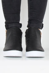 Black Snakeskin Hightop Trainer - Tracey-Tops