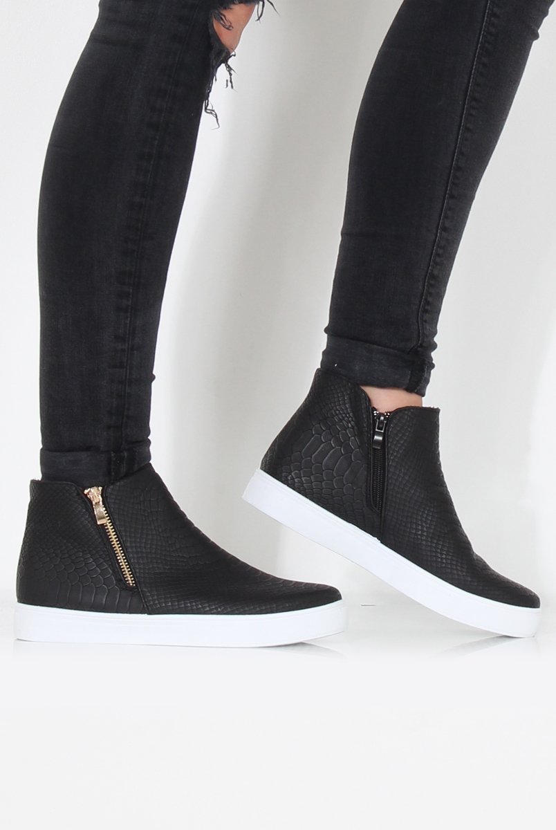 Black Snakeskin Hightop Trainer - Tracey-Tops