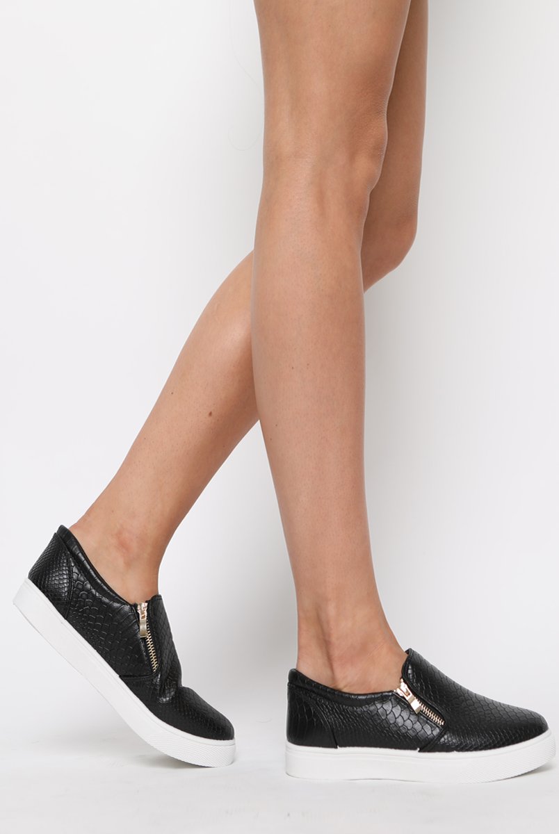 Black Snakeskin Skater Shoes - Chelsea-Shoes