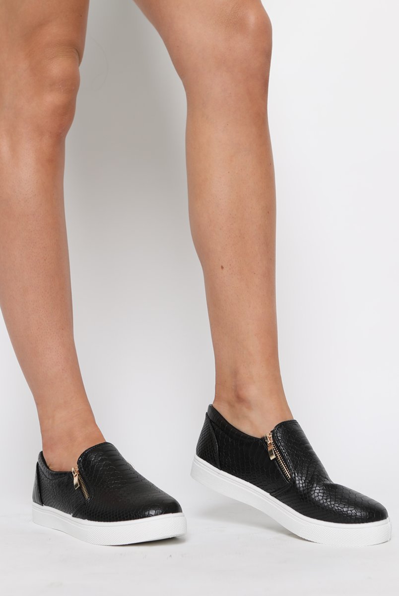 Black Snakeskin Skater Shoes - Chelsea-Shoes