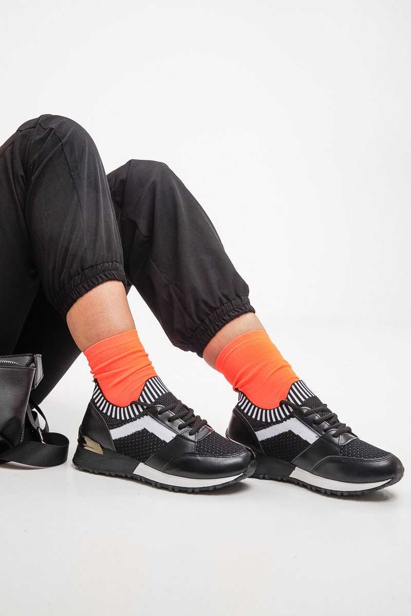 Black Sock Fit Lace Up Trainers - Zinaya-Trainers