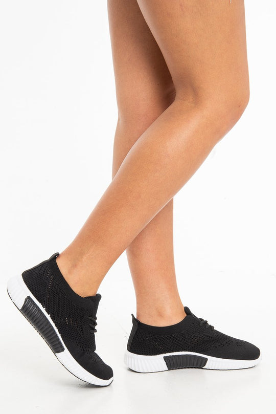 Black Sock Fit Slip On Lace Trainers - Aleya