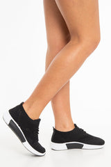 Black Sock Fit Slip On Lace Trainers - Aleya-Trainers