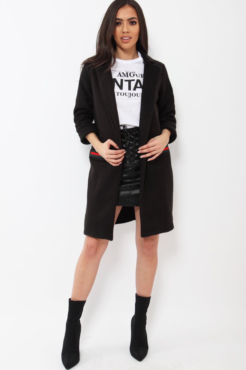 Black Soft Blazer Jacket with Stripe Pocket - Kacey-Jackets