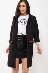 Black Soft Blazer Jacket with Stripe Pocket - Kacey-Jackets