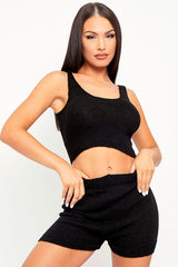 Black Soft Crop Top + Shorts Loungewear Co-ord - Vadie-Loungewear