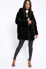 Black Soft Faux Fur Hooded Coat - Kila-Jackets