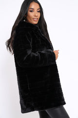 Black Soft Faux Fur Hooded Coat - Kila-Jackets