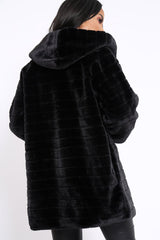Black Soft Faux Fur Hooded Coat - Kila-Jackets