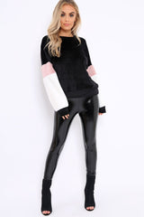 Black Soft Fur Jumper with Contrast Sleeves - Erla-Jumper