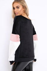 Black Soft Fur Jumper with Contrast Sleeves - Erla-Jumper