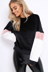 Black Soft Fur Jumper with Contrast Sleeves - Erla-Jumper