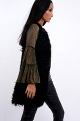 Black Soft Shaggy Gilet - Niamh-Jackets