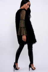 Black Soft Shaggy Gilet - Niamh-Jackets