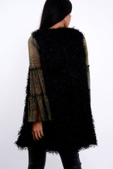 Black Soft Shaggy Gilet - Niamh-Jackets