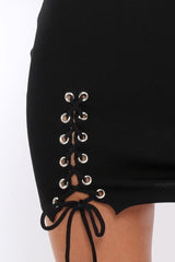 Black Soft Stretch Skirt with Lace Up Detail - Zarrah-Skirts
