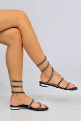 Black Spaghetti Pearl Sandals - Saidy-Sandals
