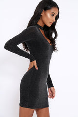 Black Sparkle Choker Neck Mini Dress - Kardie-Dresses