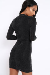 Black Sparkle Choker Neck Mini Dress - Kardie-Dresses