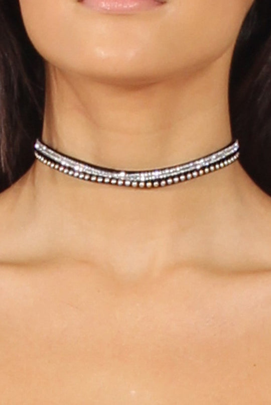 Black Sparkle Double Strap Choker - Thirza