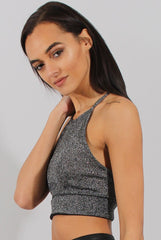 Black Sparkle Halter Neck Crop Top - Charla-Crop Tops
