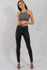 Black Sparkle Halter Neck Crop Top - Charla-Crop Tops