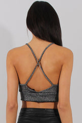 Black Sparkle Halter Neck Crop Top - Charla-Crop Tops