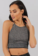 Black Sparkle Halter Neck Crop Top - Charla-Crop Tops