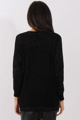 Black Sparkle Knitted Cold Shoulder Jumper - May-Jumper