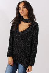 Black Sparkle Knitted Cut Out Front Jumper - Meri-Jumper