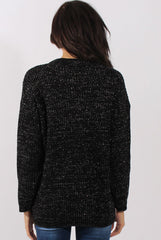 Black Sparkle Knitted Cut Out Front Jumper - Meri-Jumper