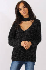 Black Sparkle Knitted Cut Out Front Jumper - Meri-Jumper