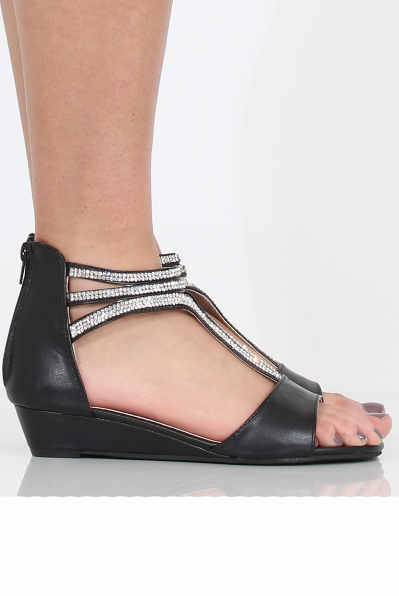 Black Sparkle Open Toe Sandals - Miri-Sandals