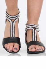 Black Sparkle Open Toe Sandals - Miri-Sandals