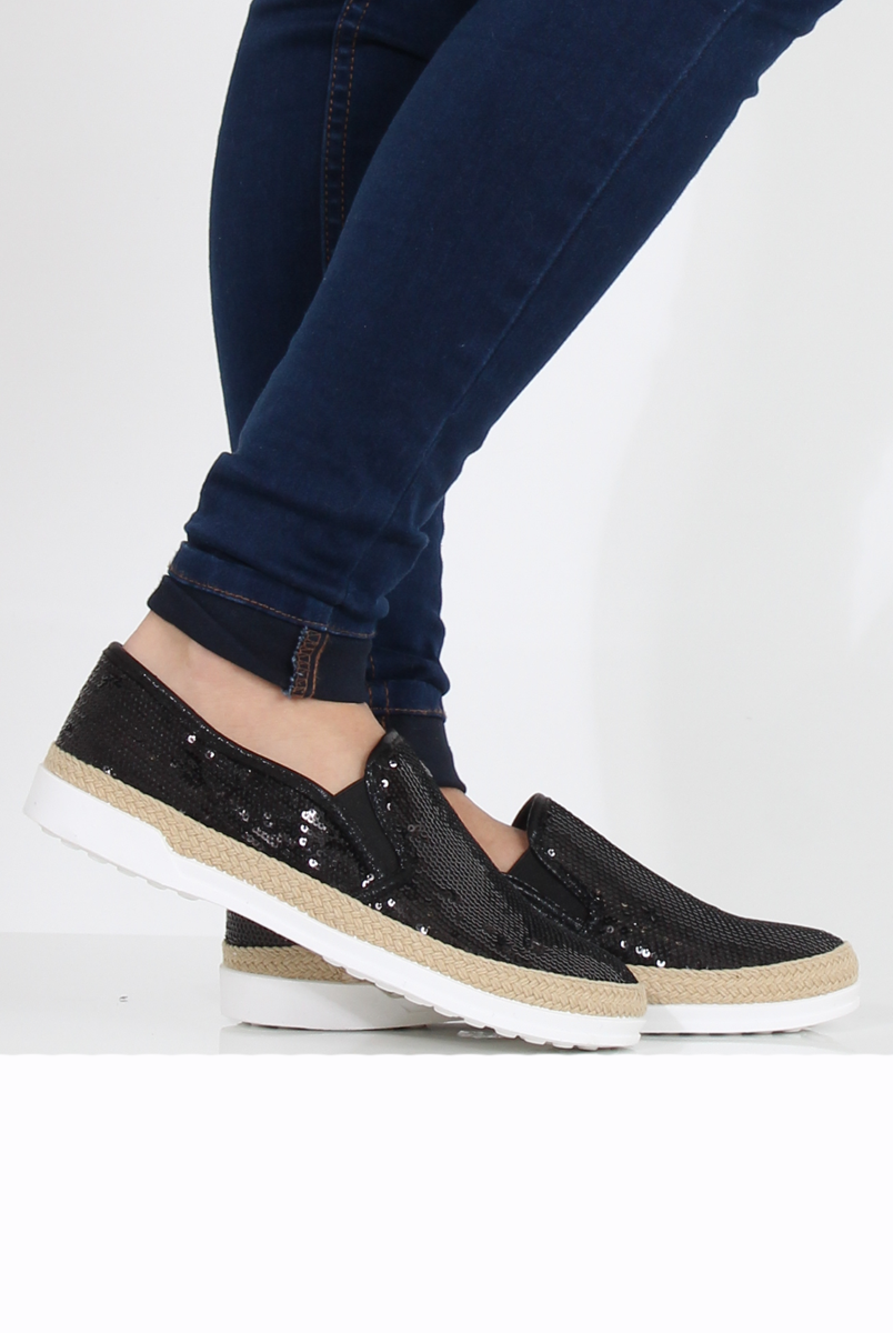 Black Sparkle Rope Detail Pumps - Yinka-Shoes
