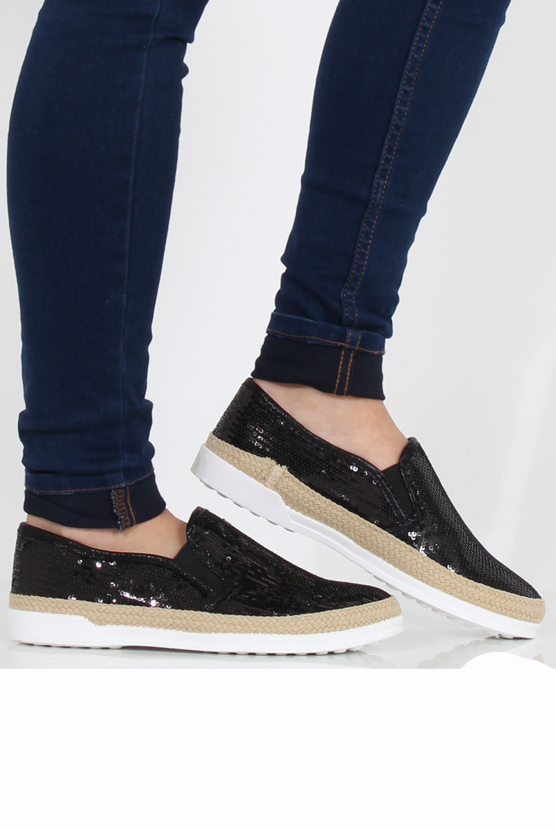 Black Sparkle Rope Detail Pumps - Yinka-Shoes
