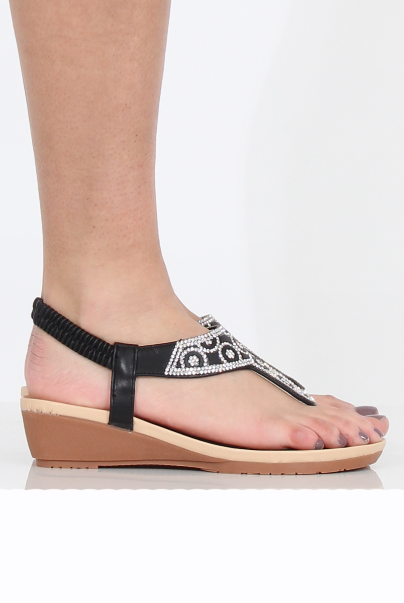 Black Sparkle Sling Back Sandals - Brogan-Sandals