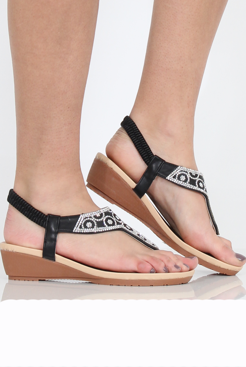 Black Sparkle Sling Back Sandals - Brogan-Sandals