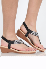 Black Sparkle Sling Back Sandals - Brogan-Sandals