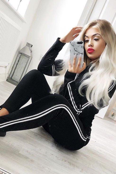 Black Sparkle Striped Loungewear Set - Shellie-Loungewear