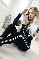 Black Sparkle Striped Loungewear Set - Shellie-Loungewear