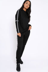 Black Sparkle Striped Loungewear Set - Shellie-Loungewear