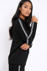 Black Sparkle Striped Loungewear Set - Shellie-Loungewear
