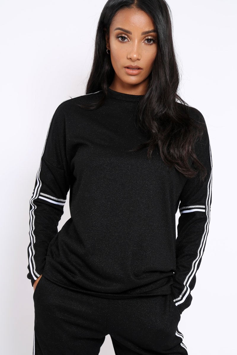 Black Sparkle Striped Loungewear Set - Shellie-Loungewear